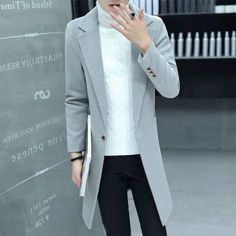 The wind coat men's medium long version of the body trendy winter coat with a kneecap, and a long version of the men's jacket