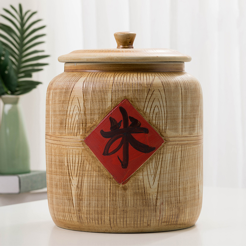 Jingdezhen ceramic barrel storage bins flour bin 20 jins insect - resistant moistureproof household whole ricer box cylinder seal