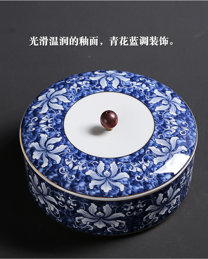 Shadow on blue and white porcelain ceramic large caddy fixings pu - erh tea cake tea box storage jar can stack as cans JWG POTS of tea cake