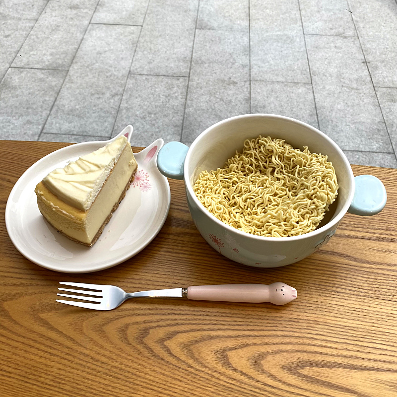 Mercifully rainbow such use ears ceramic bowl with cover and lovely young girl heart female student dormitory in the microwave bowl of soup bowl