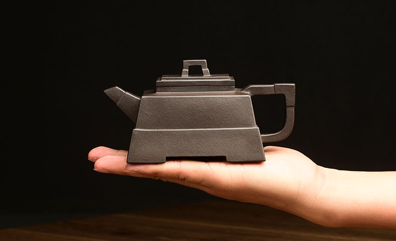 Shadow at yixing it famous checking kung fu tea set undressed ore, black mud jade teapot 300 ccyst