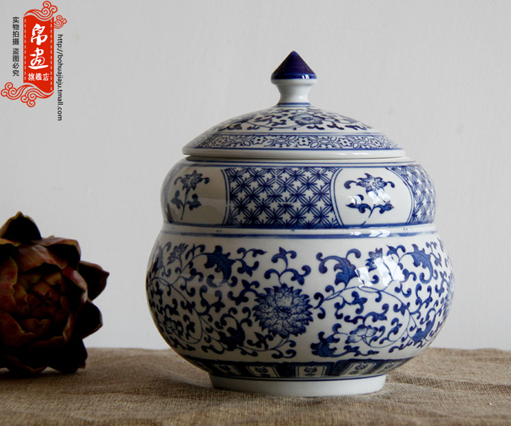 Shadow enjoy | jingdezhen blue and white porcelain tea pot of tea cake box primitive simplicity decoration household ceramics creative tea ware porcelain J