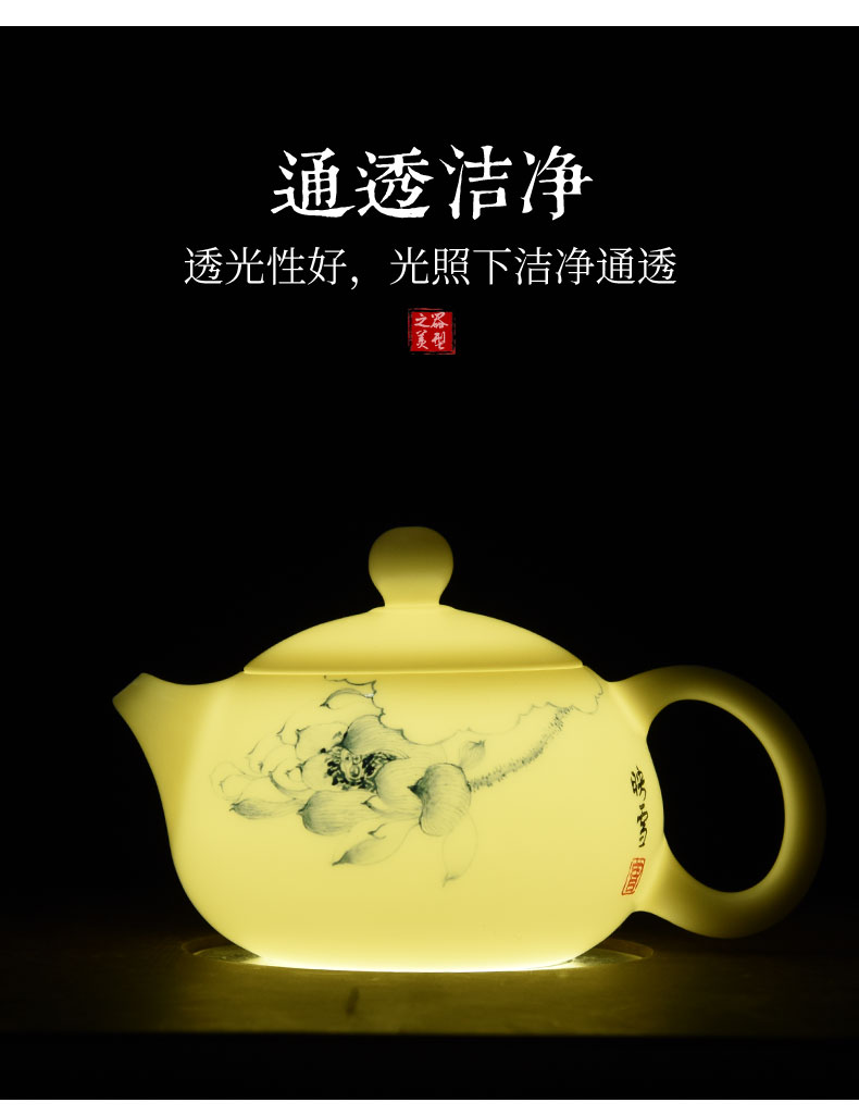 Shadow at dehua white porcelain tea kungfu tea set suit household ceramics suet jade porcelain teapot tea accessories HF