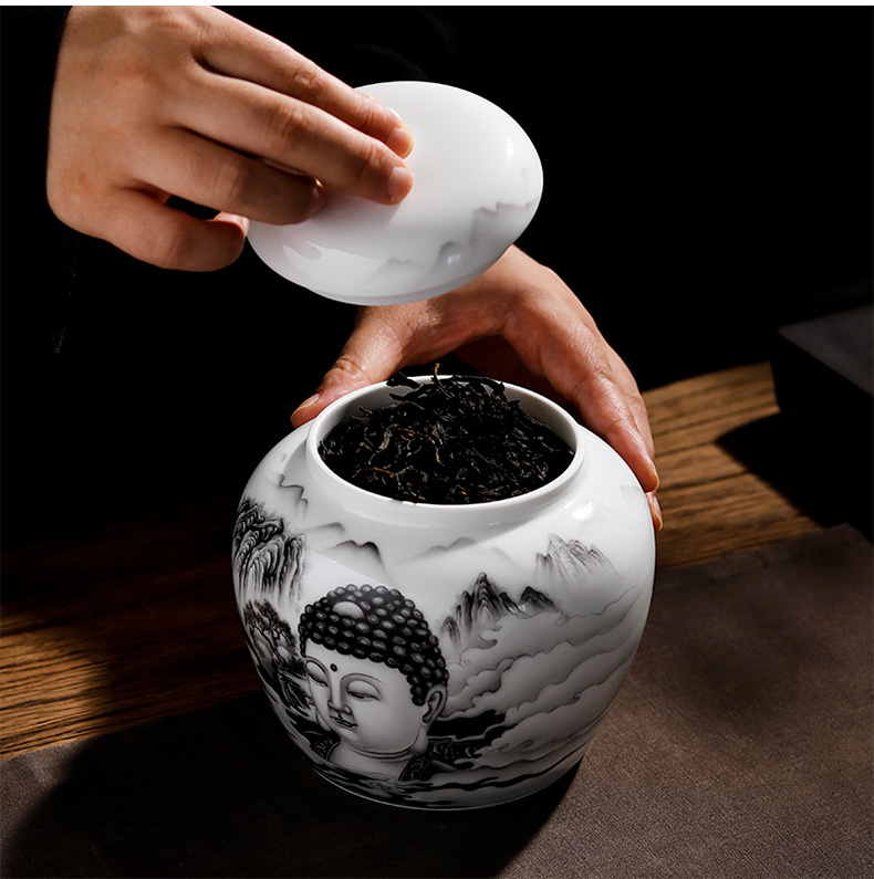 Shadow enjoy ancient jun porcelain hand - made color ink large zen tea caddy fixings seal pot small tea urn storage tank