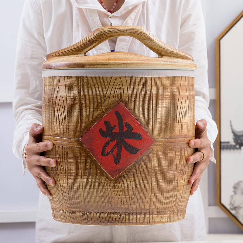 Jingdezhen ceramic barrel ricer box store meter box 10 kg20 jin to sealed with cover/household moistureproof insect - resistant rice