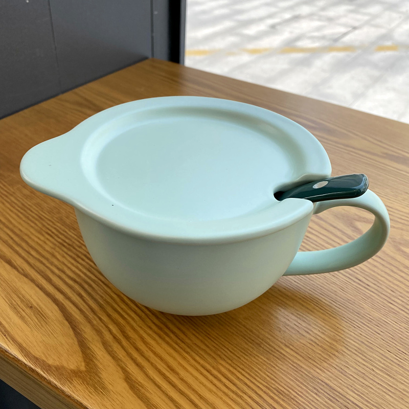 Korean contracted ceramic breakfast cup with cover run soup cup home large capacity handle cup oatmeal milk cup