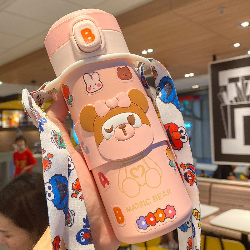 Thermos cup female ins Harajuku wind student portable small water cup simple and fresh forest cup children cute girly heart