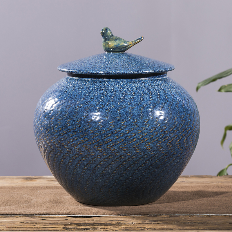 Jingdezhen ceramic barrel with cover seal storage tank household barrel kg30 20 jins of rice storage box
