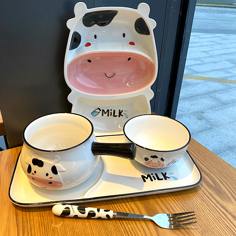 Express cartoon cow baby tableware ceramic plate domestic creative children rice dish plate frame plates for breakfast