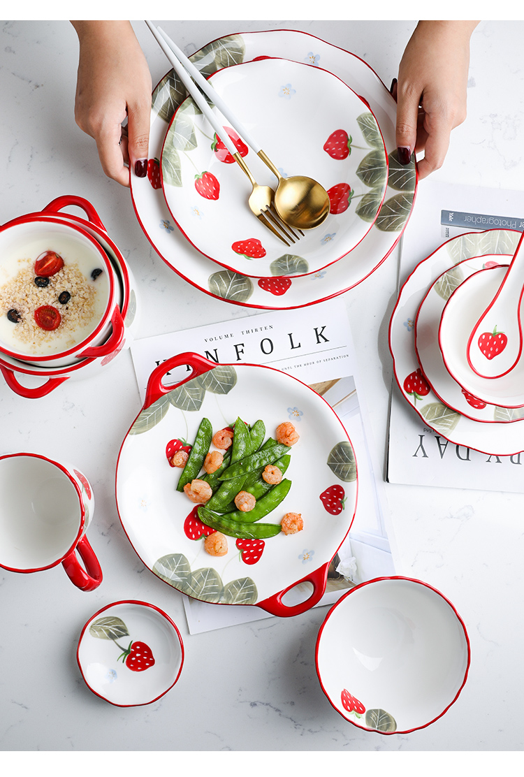 Creative, lovely strawberry ceramic tableware web celebrity home baking bowl dish dish soup bowl with rainbow such as bowl a salad bowl