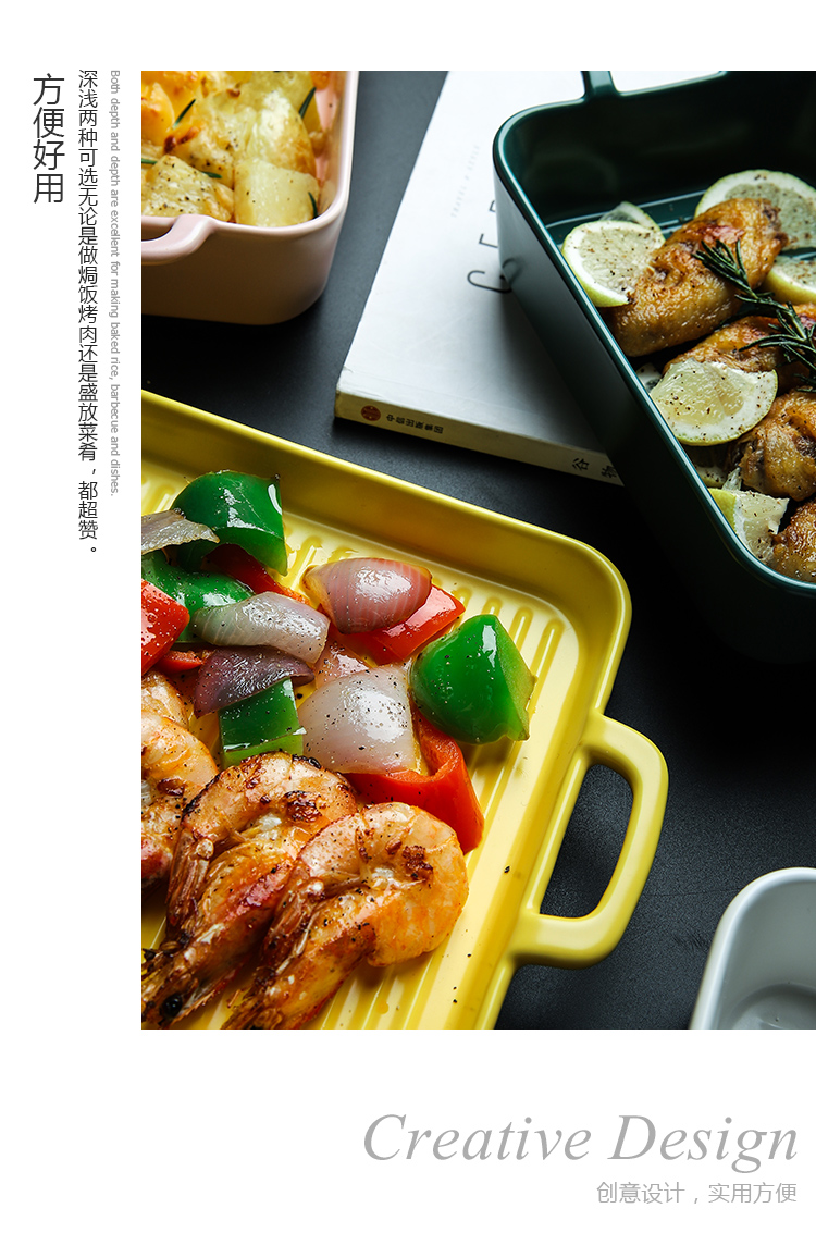 Ears cheese paella pan ceramic household rectangle oven baked kao bowl of creative web celebrity 0