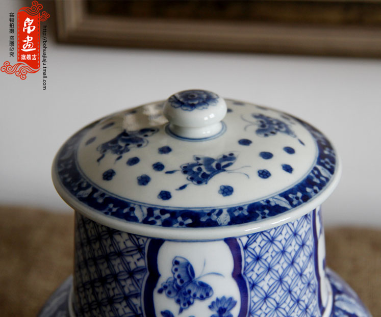 Shadow enjoy | manual blue and white porcelain of jingdezhen ceramics ceramic tea caddy fixings storage place porcelain JH