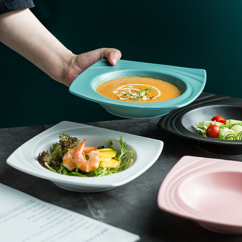 The Nordic idea square pasta dish soup plate with straw hat creative western food dish ceramic deep dish dish plate