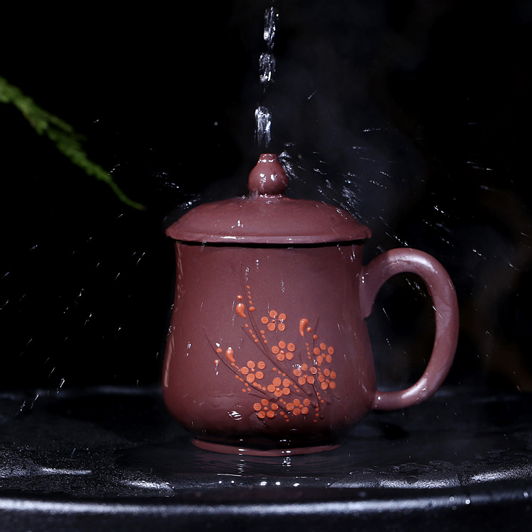 Shadow at yixing purple sand cup all hand purple sand cup lid cup ms office cup men 's cup teacups hand - made name plum flower cup