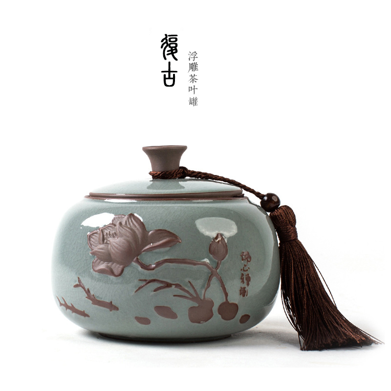 The ceramic tea canister large portable after relief of pu - erh tea caddy fixings sealed as cans of household