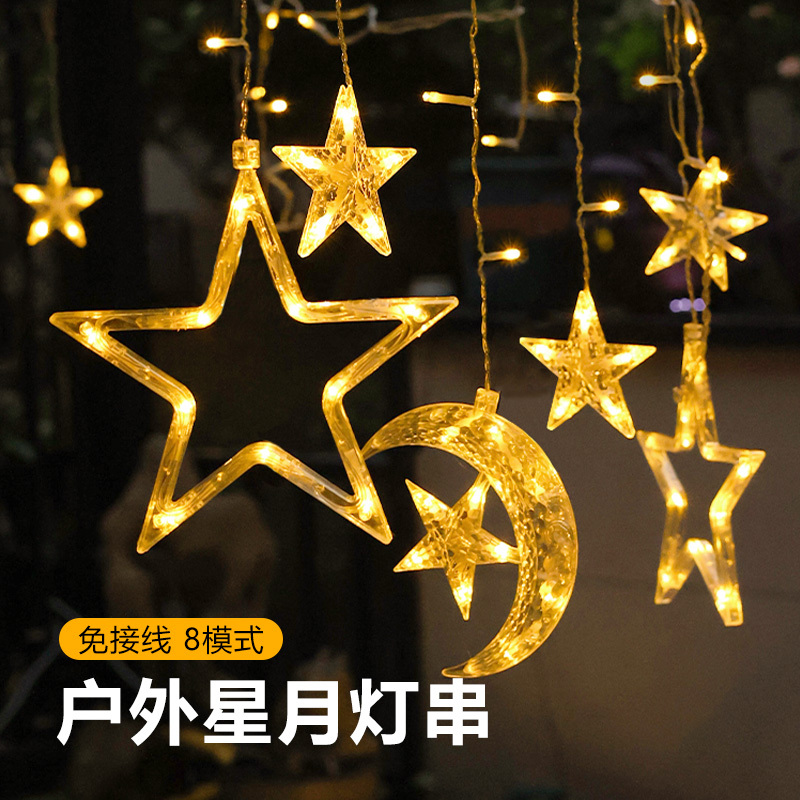 Solar Star and Moon String Lights Outdoor Lights Courtyard Waterproof Balcony Garden Christmas Atmosphere Decoration Small Colorful Light Strips Solar Star and Moon String Lights Outdoor Lights Courtyard Waterproof Balcony Garden Christmas Atmosphere Decoration Small Colorful Light Strips