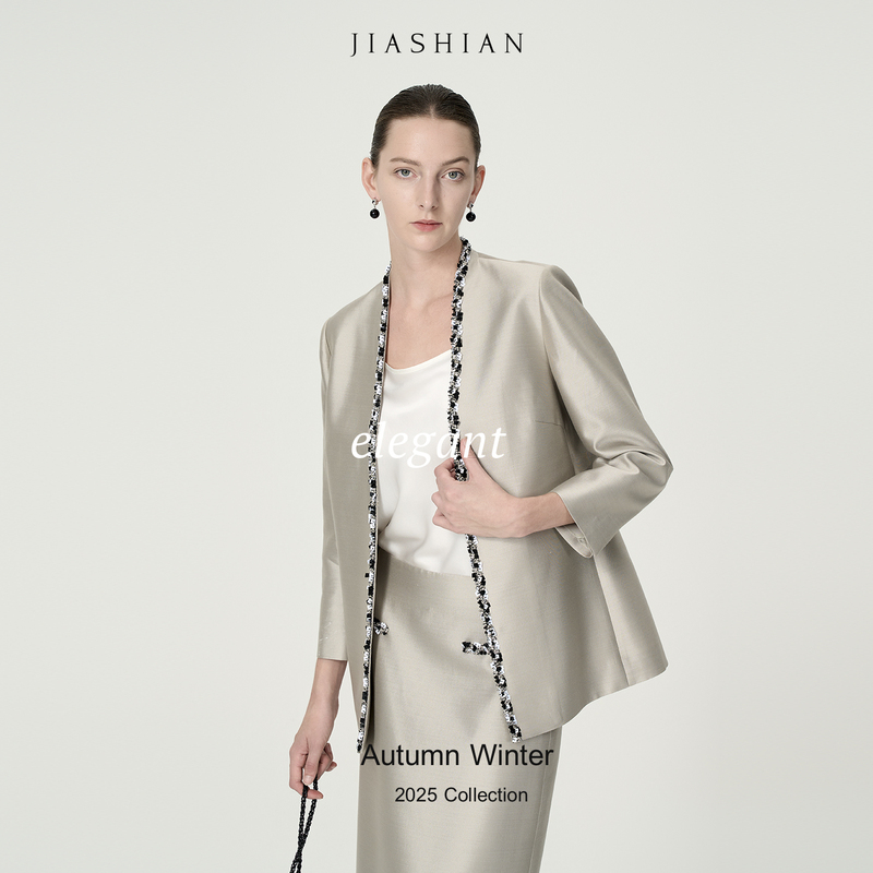 Jiashian Urban Elite Heavy Silk Wool Elegant Workwear Handmade Sequin Suit/Skirt Set Jiashian Urban Elite Heavy Silk Wool Elegant Workwear Handmade Sequin Suit/Skirt Set