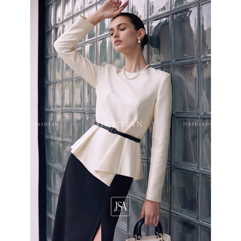 Jiashian Late Autumn Silk Elegance, Quiet Luxury and Noble Feel,'Wool & Silk' High-End Fashionable Suit Top/Skirt