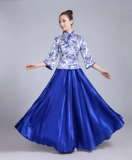 Сине-белая длинная юбка, классический костюм, китайский стиль