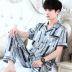 mens lụa ngắn tay pajama set mùa hè mỏng cỡ lớn băng cardigan giản dị loose-fitting mặc nhà hai mảnh bộ. 