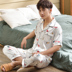 mens lụa ngắn tay pajama set mùa hè mỏng cỡ lớn băng cardigan giản dị loose-fitting mặc nhà hai mảnh bộ. 