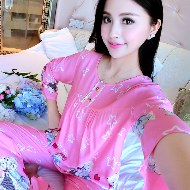 pajamas ແມ່ຍິງ sleeves ຍາວສາມາດ worn ນອກພາກຮຽນ spring ແລະດູໃບໄມ້ລົ່ນຝ້າຍຜ້າໄຫມ summer ແມ່ຍິງຝ້າຍເຮືອນເຄື່ອງນຸ່ງຫົ່ມແບບເກົາຫຼີ pajamas ຊຸດ summer ແມ່ຍິງ