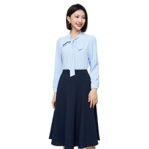 高端职业套装女2024新款气质工作制服工装法式飘带蝴蝶结蓝色衬衫