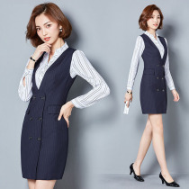 2019 new fashion temperament professional suit female beauty salon jewelry store front desk vest dress overalls