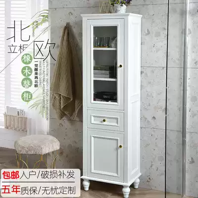 Solid wood storage vertical side cabinet Powder room waterproof floor-to-ceiling narrow cabinet Oak storage cabinet Toilet side cabinet Bathroom cabinet Wine cabinet