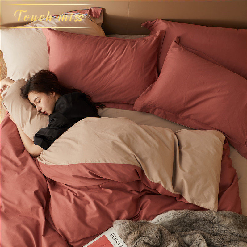 TOUCH MISS Four Seasons Milled Wool four pieces of pure cotton full cotton quilts with Nordic wind bed linen bed Hat Bedding