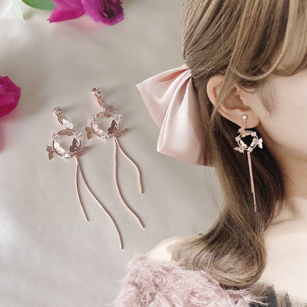 Bag Group Hair Yuka Japan Moca Day Department Small Frescoed Flower Ring Shaped Butterfly Decorative Earpin Ear Clip