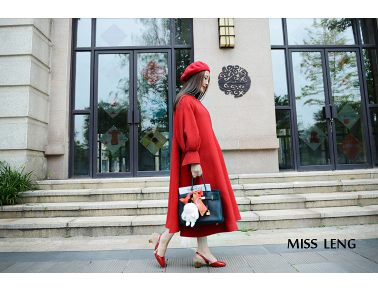 2018 mùa thu và mùa đông retro red cape coat đèn lồng tay áo lỏng áo len trong đoạn dài áo choàng nữ mùa thu và mùa đông phụ nữ áo cardigan nữ