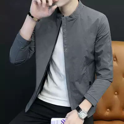 Bomber jacket men's 2020 new slim spring and autumn thin section wild men's stand-up collar jacket without hat handsome