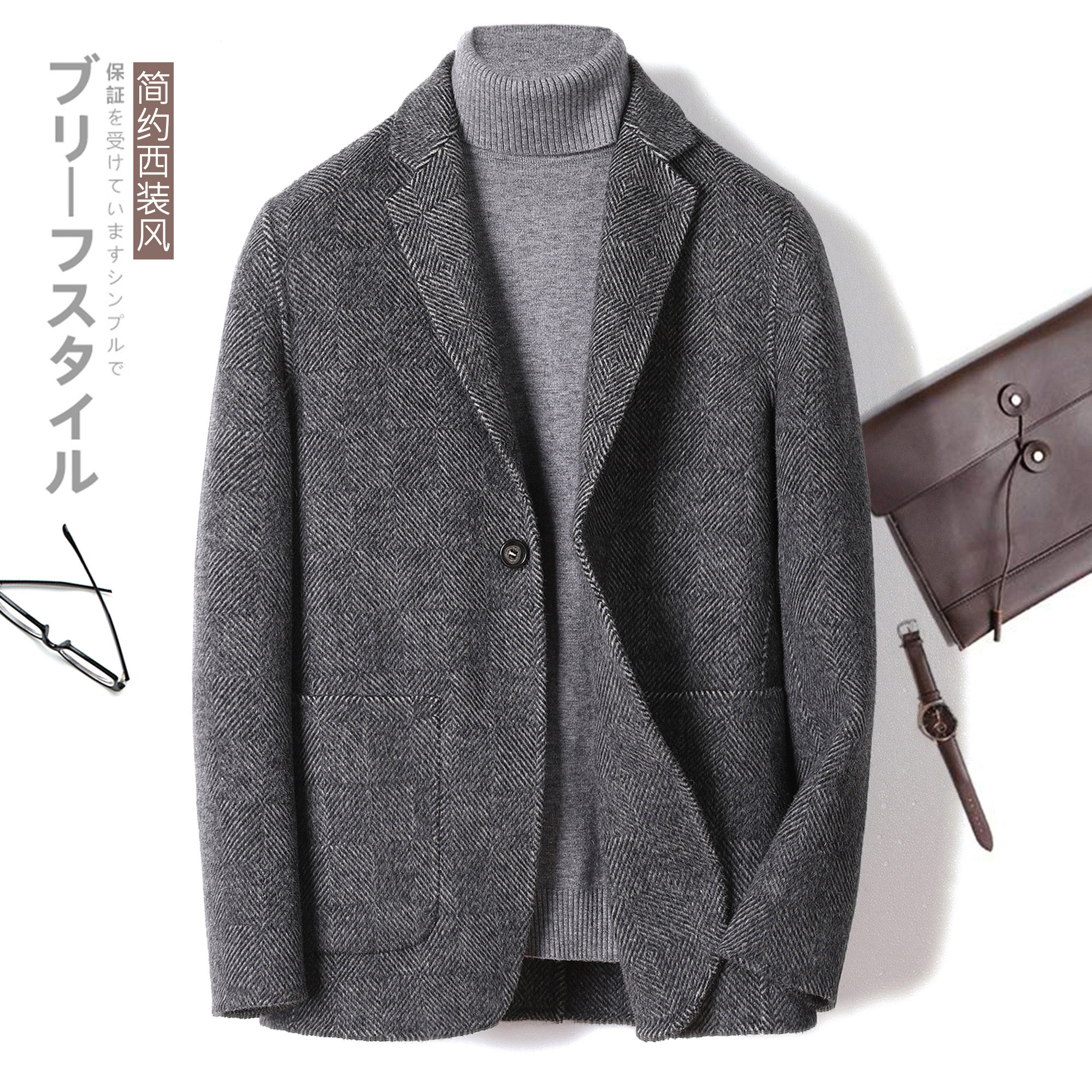 Light business Albaka handmade alpaca double-sided suit Short slim casual wool coat wool male
