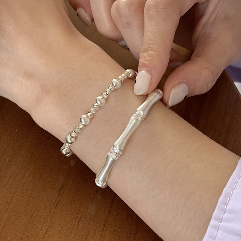 Milkyway Brushed Matte Bamboo Joint Diamond-Studded Bracelet, Silver-Plated New Chinese Style, Exquisite and High-End Light Luxury Bracelet