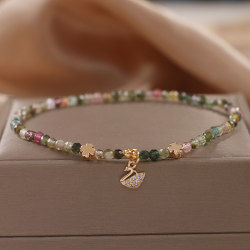 Light luxury and high-end natural tourmaline anklet for women spring and summer new swan pendant ankle chain as a gift for classmates and girlfriends