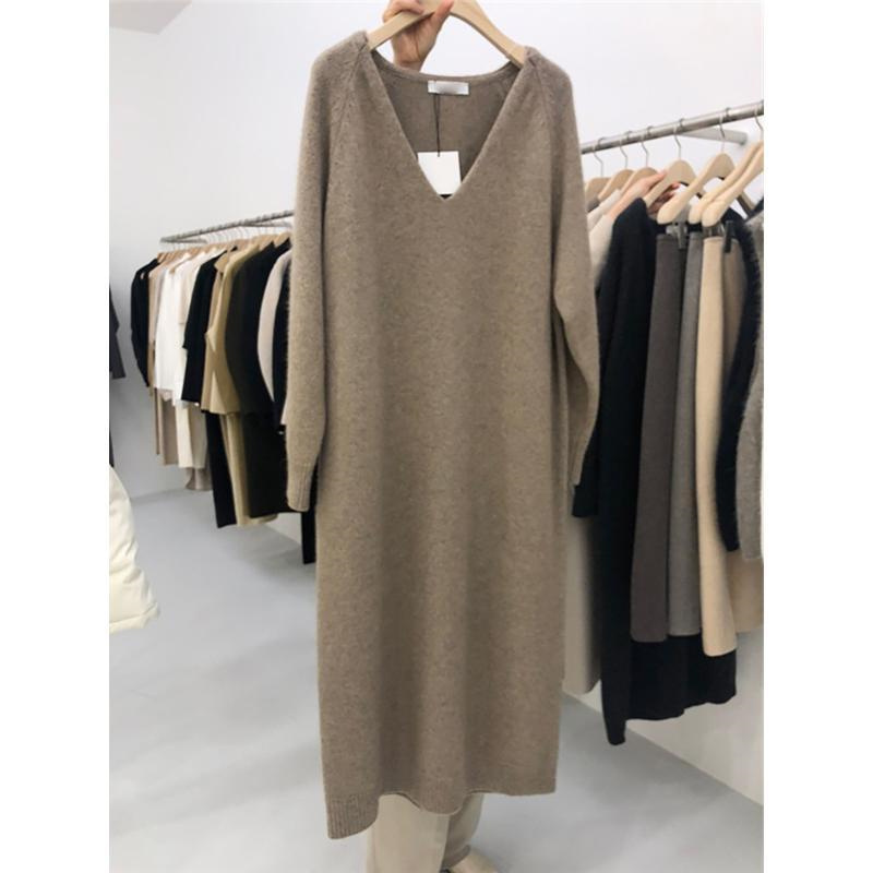 Plus-Size Long V-Neck Sweater Dress for Autumn and Winter, High-End Casual Versatile Loose Knit Dress Plus-Size Long V-Neck Sweater Dress for Autumn and Winter, High-End Casual Versatile Loose Knit Dress