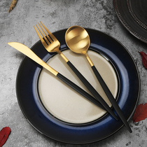 Portuguese black gold knife fork spoon coffee spoon Western tableware set 304 stainless steel chopsticks fork net red spoon