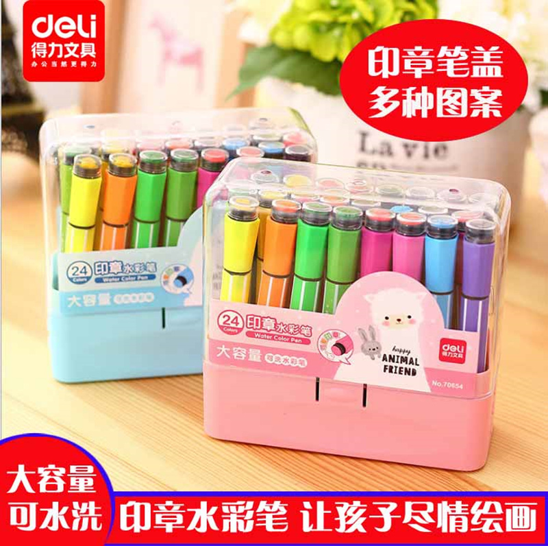 Able Children Seal Washable Watercolor Pen 24 Color Drawing Pen 36 Color Elementary Students Color Pen Painting Pen Cap Dress