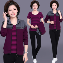 Mother spring clothing jacket 40 years old 50 middle aged large code casual sports clothes middle-aged womens spring and autumn three suits