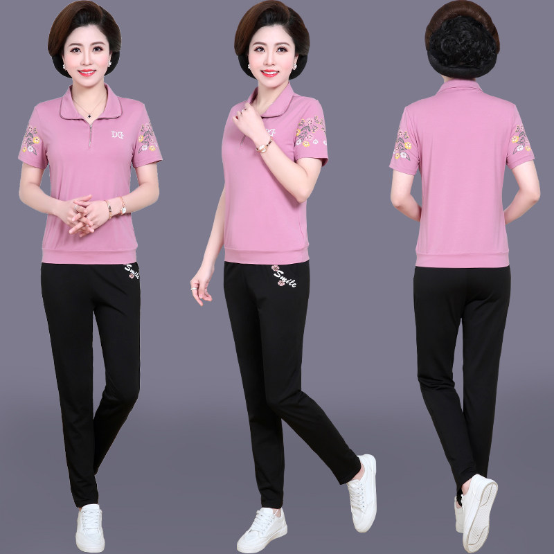 Mother's Day clothes mother summer dress Western style suit middle-aged women's short-sleeved T-shirt 40 years old 50 middle-aged and elderly two-piece suit