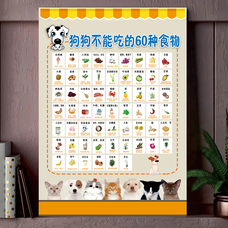 60 Foods That Dogs Cannot Eat, Pet Cat Dietary Restrictions Wall Stickers, Cat and Dog Food Pet Store Stickers