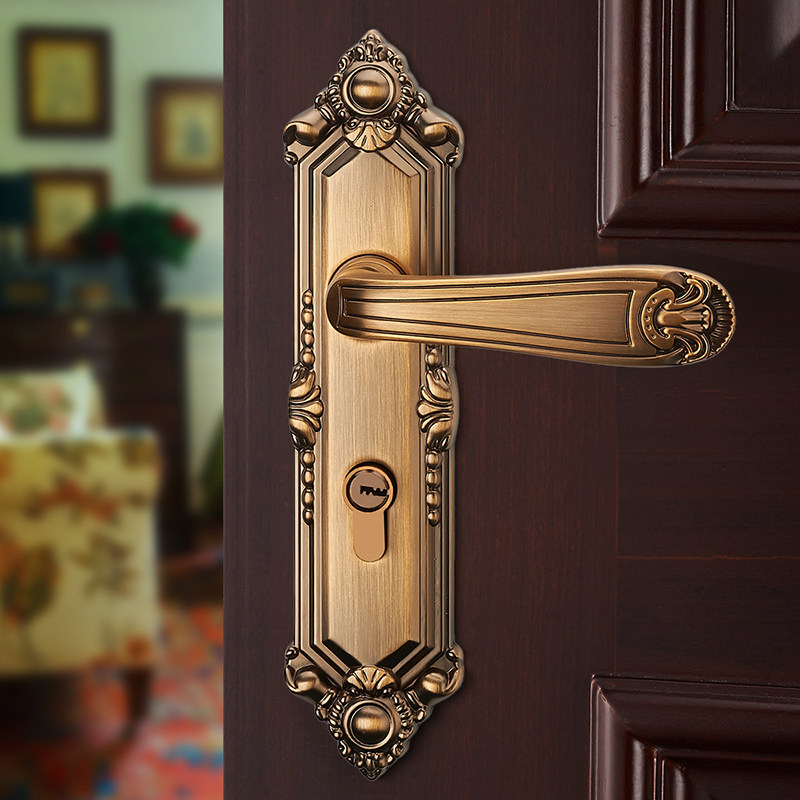 Lehen thickens the solid handle of European door lock silent handle European bronze bronze brass bronze silent household American