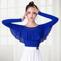 Dambao Rowarz Blouse Blouse Lotus Leaf Lace Dancing Clothes Blue Long Sleeves Dancing Clothes Morden Dance Exercises for the Ballroom Dancing
