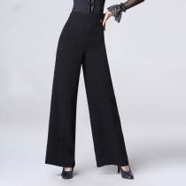  Danbaolo High waist Professional Latin dance wide leg pants Female adult Black dance pants Ballroom dance practice pants