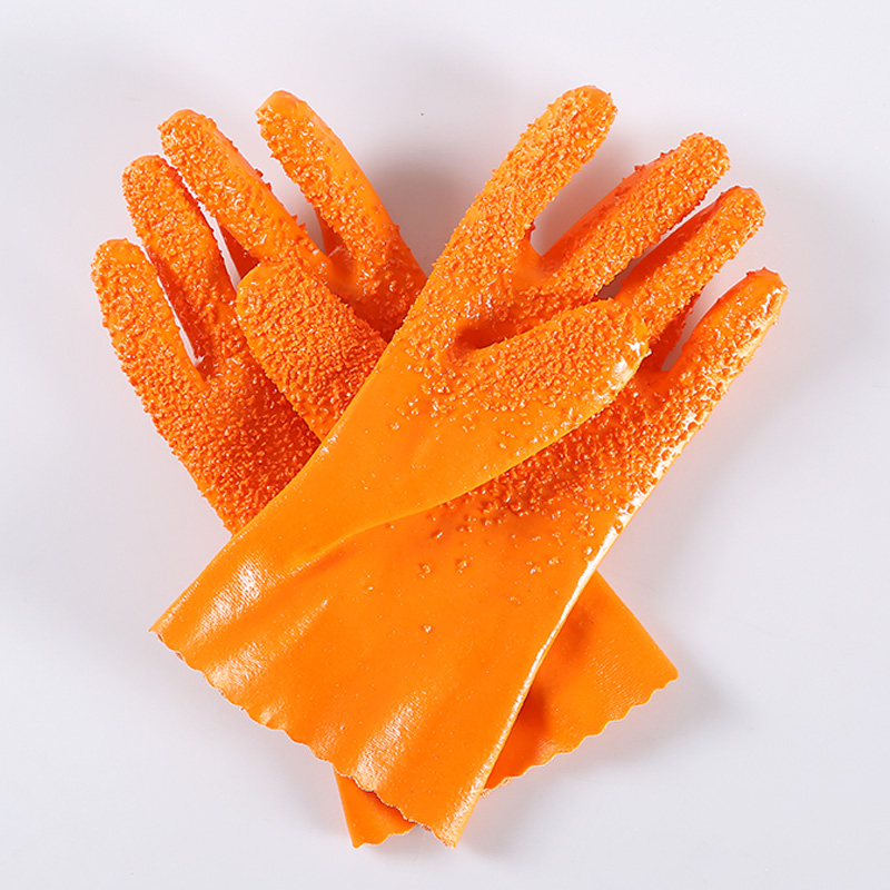 Oil resistant and acid-resistant, waterproof industrial gloves thickened cotton wool-soaked plastic gloves rubber attached to hand protection gloves