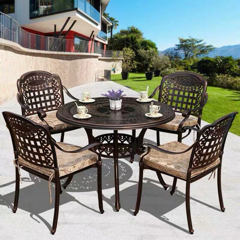 Outdoor cast aluminum tables and chairs courtyard balcony cast iron furniture combination three-piece set European outdoor leisure iron table and chairs