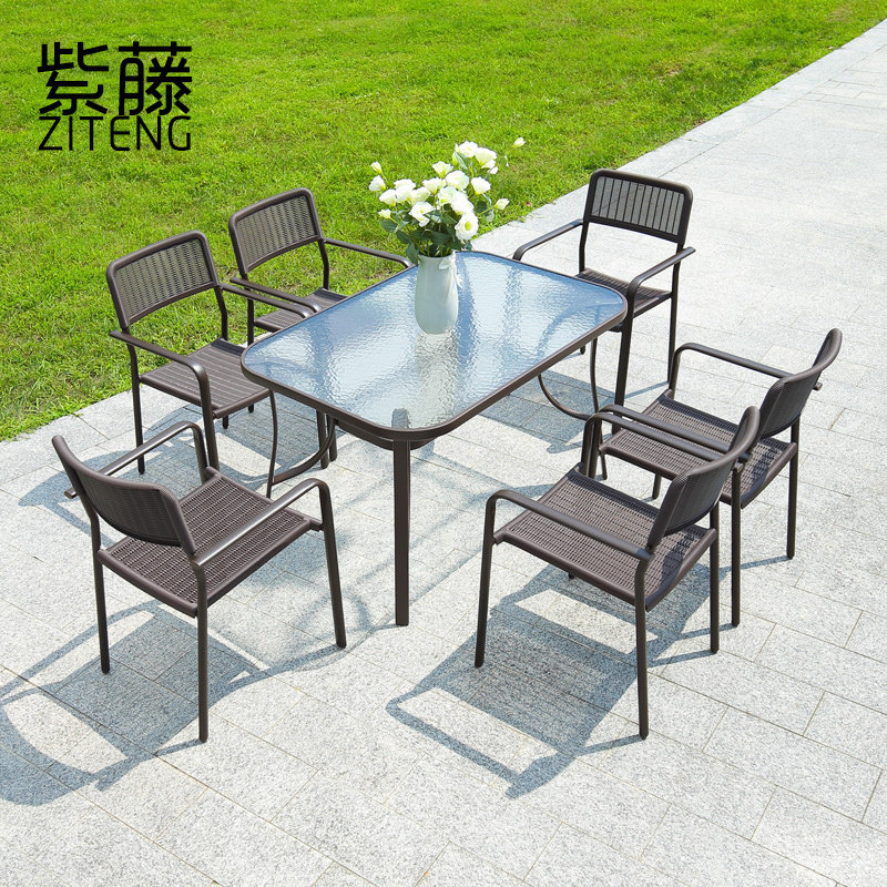 Outdoor tea table and chair five-piece outdoor terrace kit combination with umbrella outdoor furniture minimalist coffee shop table and chair