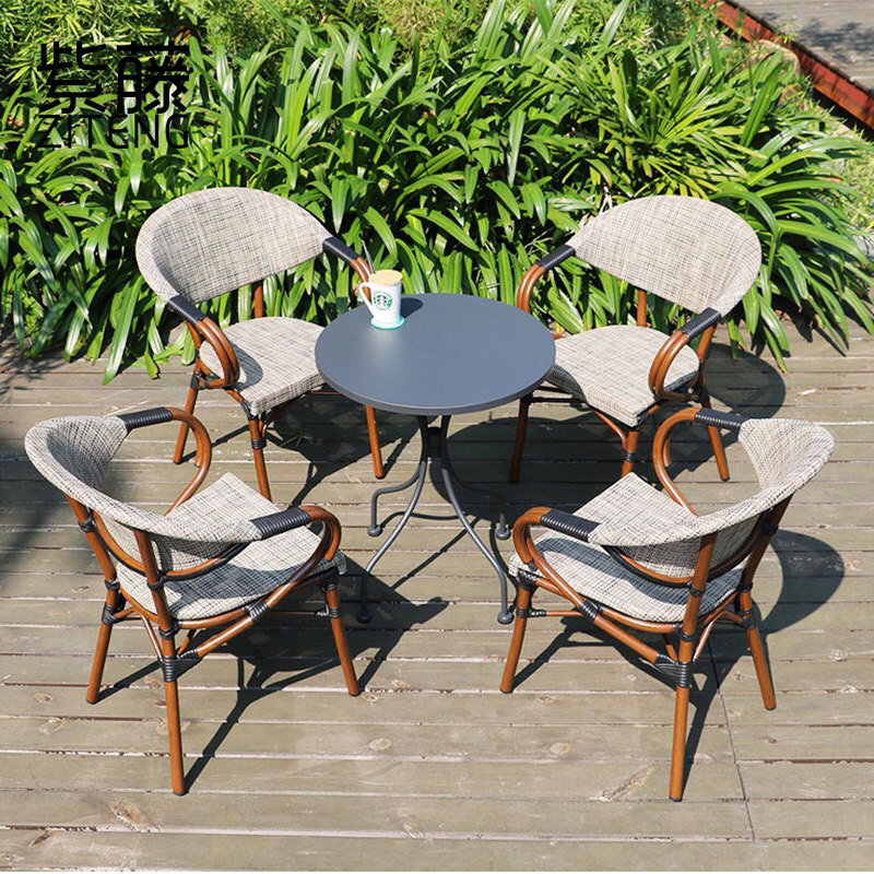 Outdoor table and chairs courtyard modern minimalist balcony table and chairs outdoor table and chairs Milk Tea Shop Casual Rattan three-five sets