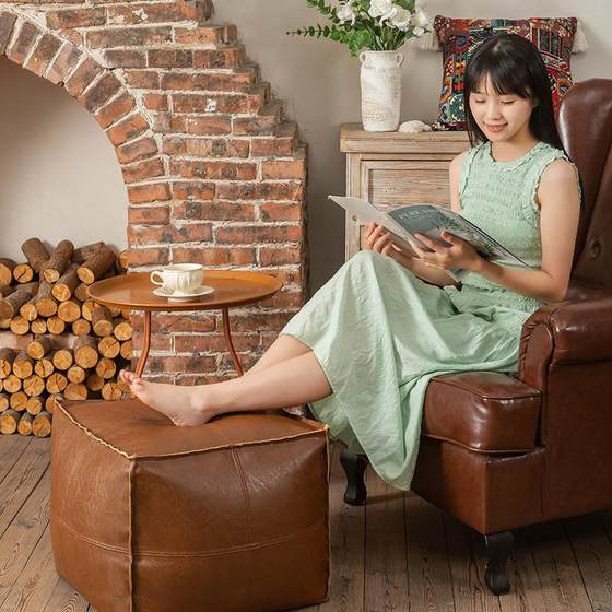 美式收纳坐凳二合一皮质蒲团家用客厅卧室收纳袋懒人凳换鞋凳